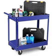 2 Tier Rolling Tool Cart 220 LBS Utility Cart with Wheels Steel Service Cart