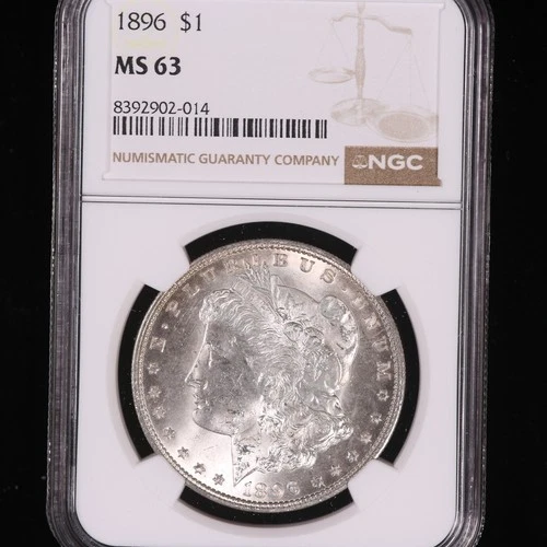 1896 MORGAN SILVER DOLLAR CERTIFIED NGC MS 63 BU UNCIRCULATED LUSTEROUS NR!