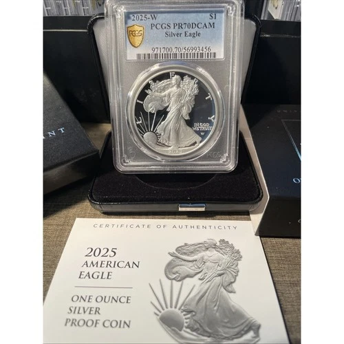 2025 W Silver Eagle PCGS PR70 Gold Shield With Certificate And Box
