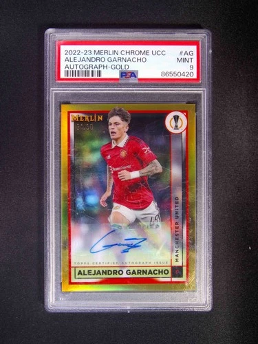 2022-23 Topps Merlin UEFA Alejandro Garnacho Auto Gold Refractor /50 PSA 9