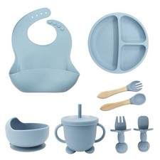 Silicone Baby Feeding Set 8 pcs. Baby Plate Bib Bowl Spoon Fork Cup