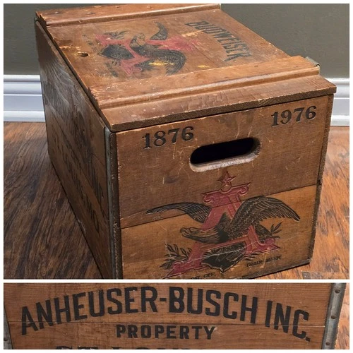 Vtg Budweiser Wooden Crate Box Centennial 1876-1976 Anheuser-Busch Beer Bar Deco