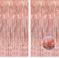 2 StüCk Lametta Vorhang Rosegold-Braveshine Folie Fransen VorhäNge 1X2,5M Glitze