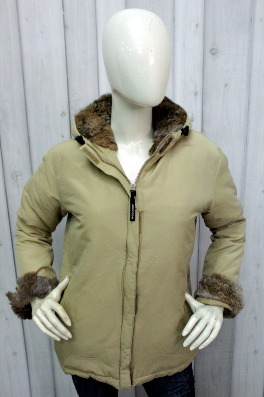 Woolrich Jacket Women Size L Beige Winter Coat Logo