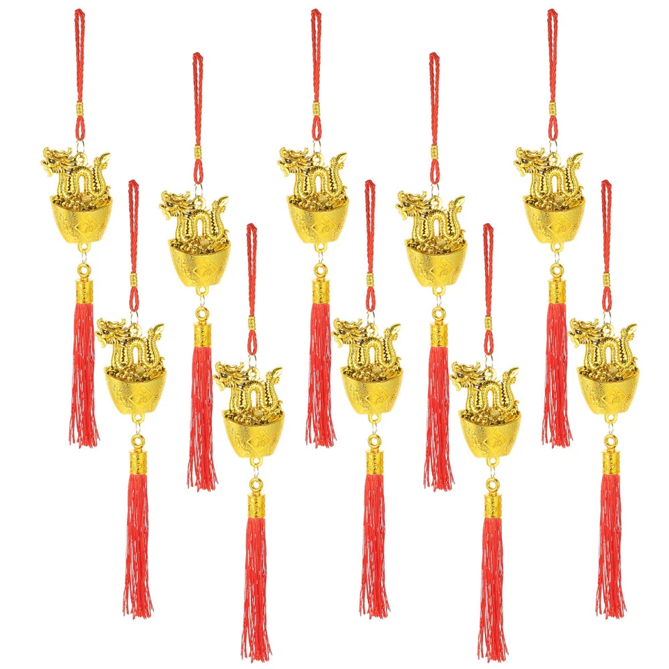 10 Piezas Fiesta de Primavera Árbol Decoración Bendición Dije Buena Suerte Adornos Dorado Foto 4 de 4