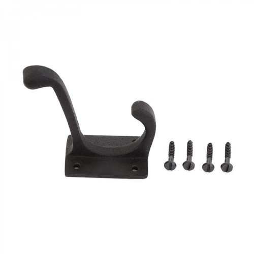 Double Coat Robe Wall Mount Hooks Black Wrought Iron 4" L Hat or Jacket Hanger - Picture 8 of 8