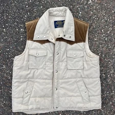 VTG Holiday Ranger Puffer Vest Mens Medium Brown Quilted Corduroy Snaps