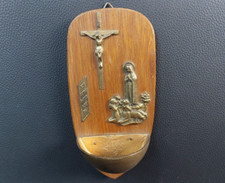 Ancienne police d'eau bénite de Fatima, cuivre et bois, tenture murale, Portugal