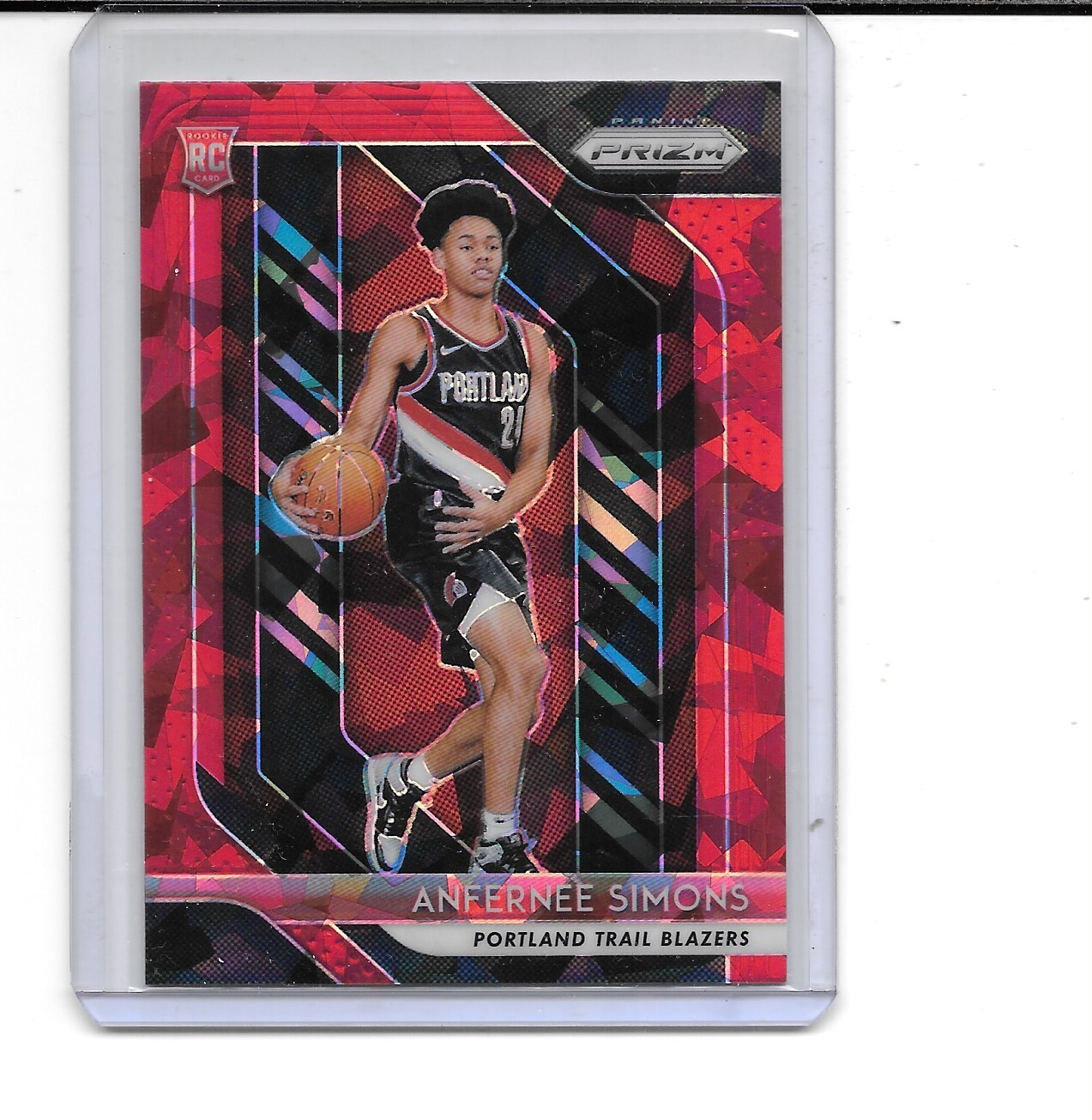 2018-19 PRIZM ANFERNEE SIMONS RC RED ICE PRIZM REFRACTOR ROOKIE CARD BLAZERS