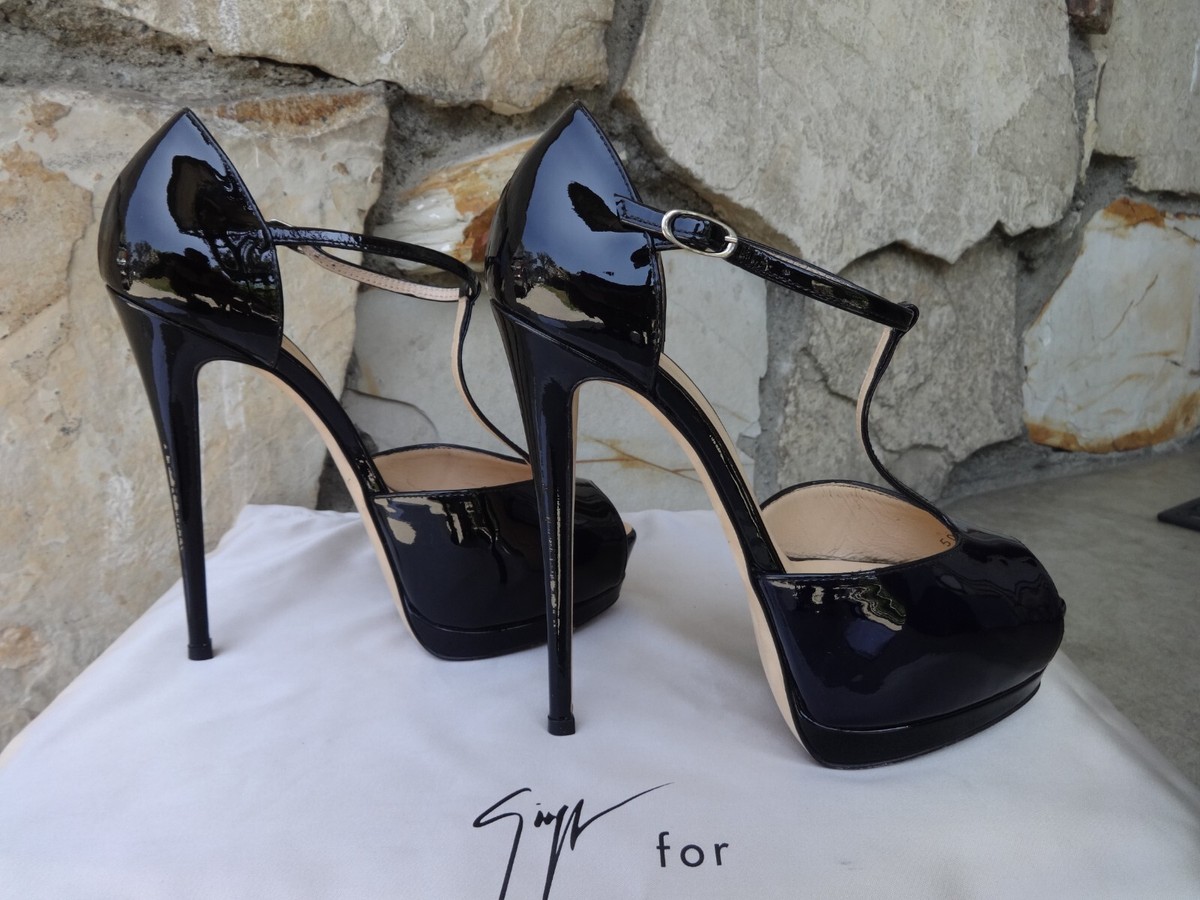 Giuseppe Zanotti Super Sharon T Strap Platforms Black Patent
