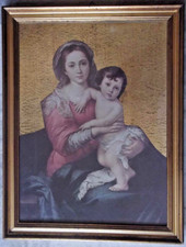 Bella icona capoletto serigrafia dorata '900 Madonna con Banbin Gesù dal '600