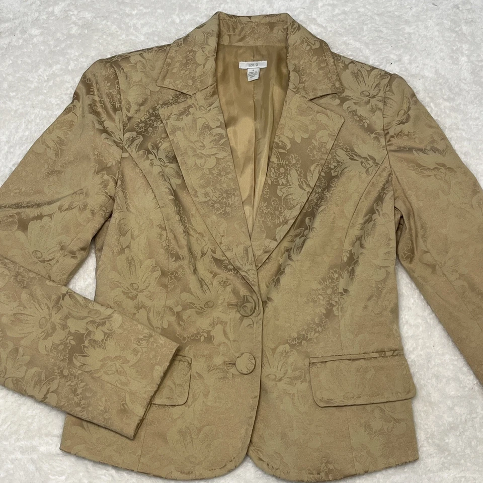 Blazer Apt 9 Talla 4 Tostado Beige Caqui Floral Botón Chaqueta Forrada Mezcla de Algodón Foto 2 de 4