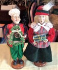 Vintage Lifelike Christmas Caroler Dolls, 13 in. Tall on wood platform Pre-owned — photo 6
