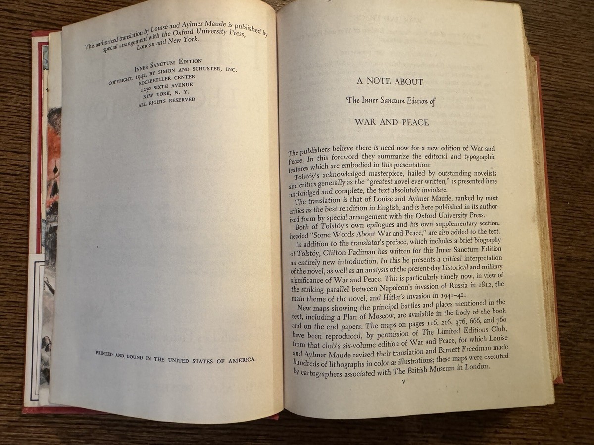 WAR AND PEACE by Leo Tolstoy 1942 