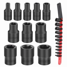 11Pc Female E-TORX Star Socket Set E4 - E20 With Single Handle Socket Organizer