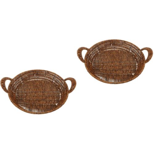 2 Pack Rattan Vegetable and Fruit Plate Iron Woven Sewing Baskets Gift