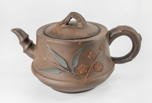 Antique Chinese Yixing Zisha Teapot Bamboo And Prunus Signed Seal