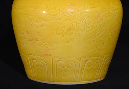 A Pair Beautiful Chinese Hand Painting Yellow Glazed Porcelain Dragon Pot - Picture 5 of 9