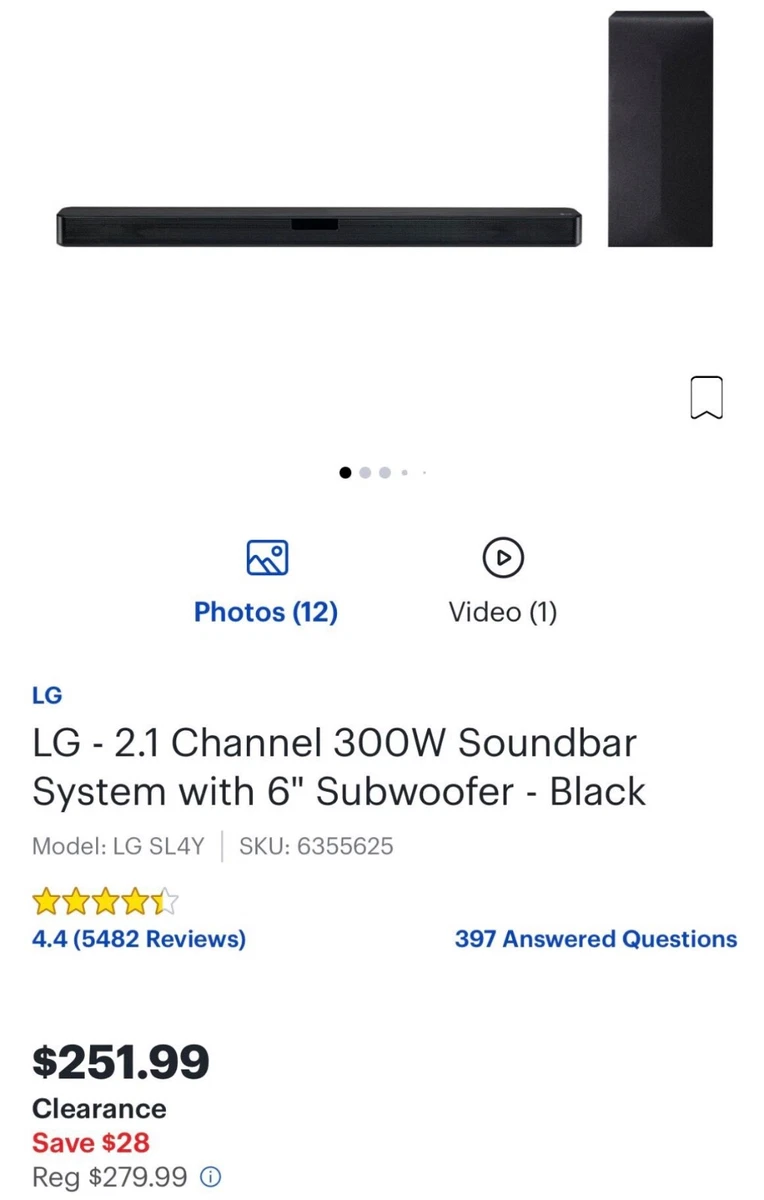 Lg sj4y 300w 2.1 channel best sale soundbar