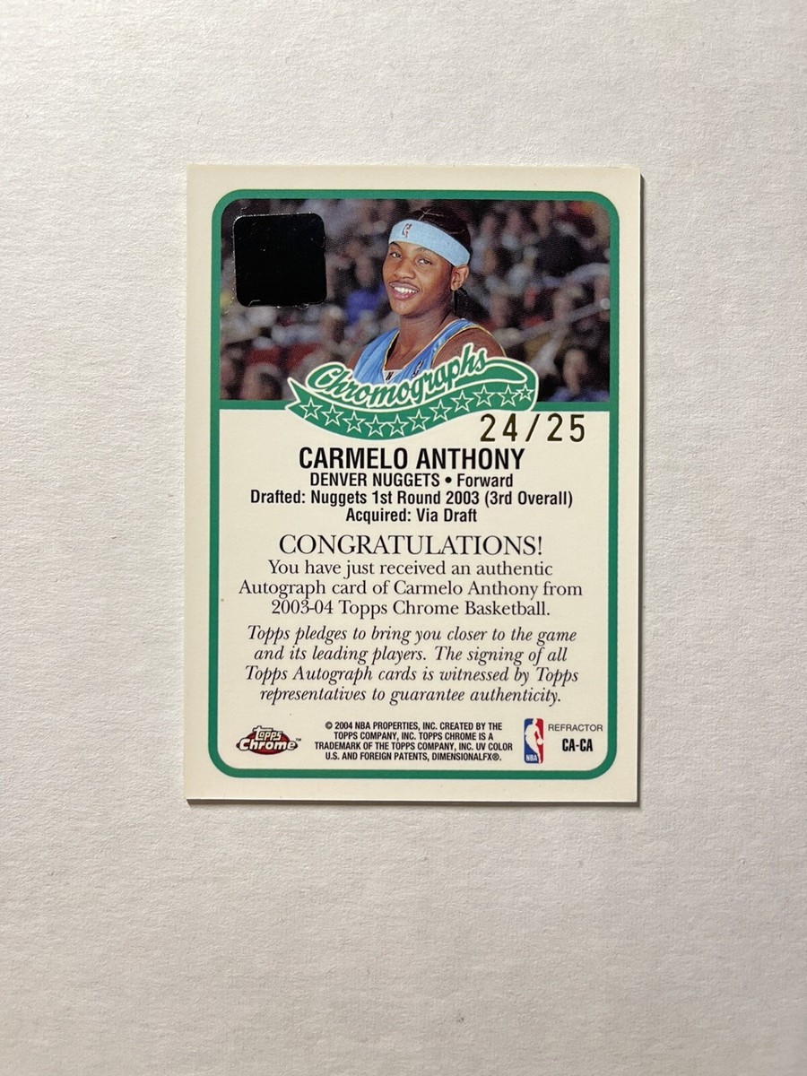 NBAカード　Carmelo Anthony rc refractor 2023-24 Topps Finest Carmelo Anthony Flashback Auto Gold