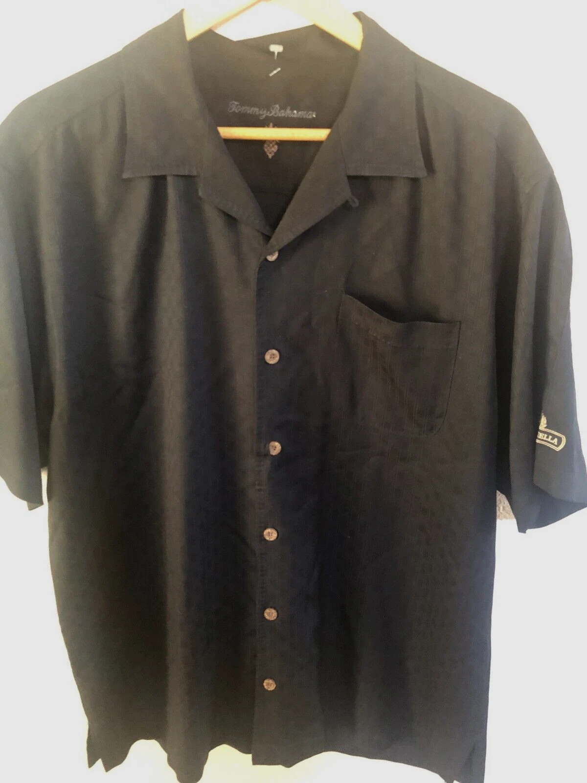 Tommy Bahama Men's Shirt Large Button Up Silk Black Short Sleeve Hawaii