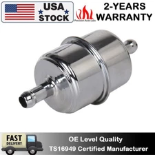 3/8" In & Out Chrome Plated Canister Fuel Filter For Chevy Ford Chrysler Hose