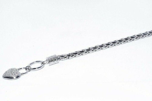 .50CT Natural Round Cut White Diamond Heart Charm Bracelet Sterling Silver - Picture 9 of 12