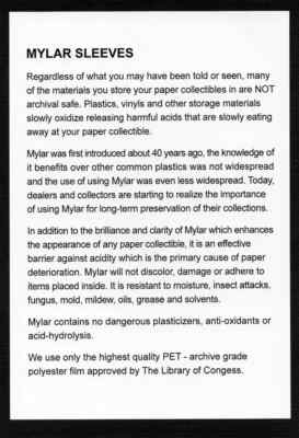 mylar sleeves for baseball cards Vintage Card (100 count) Single (1 unit) save 30% Buy 100 4 Mil Archival Mylar Sleeves