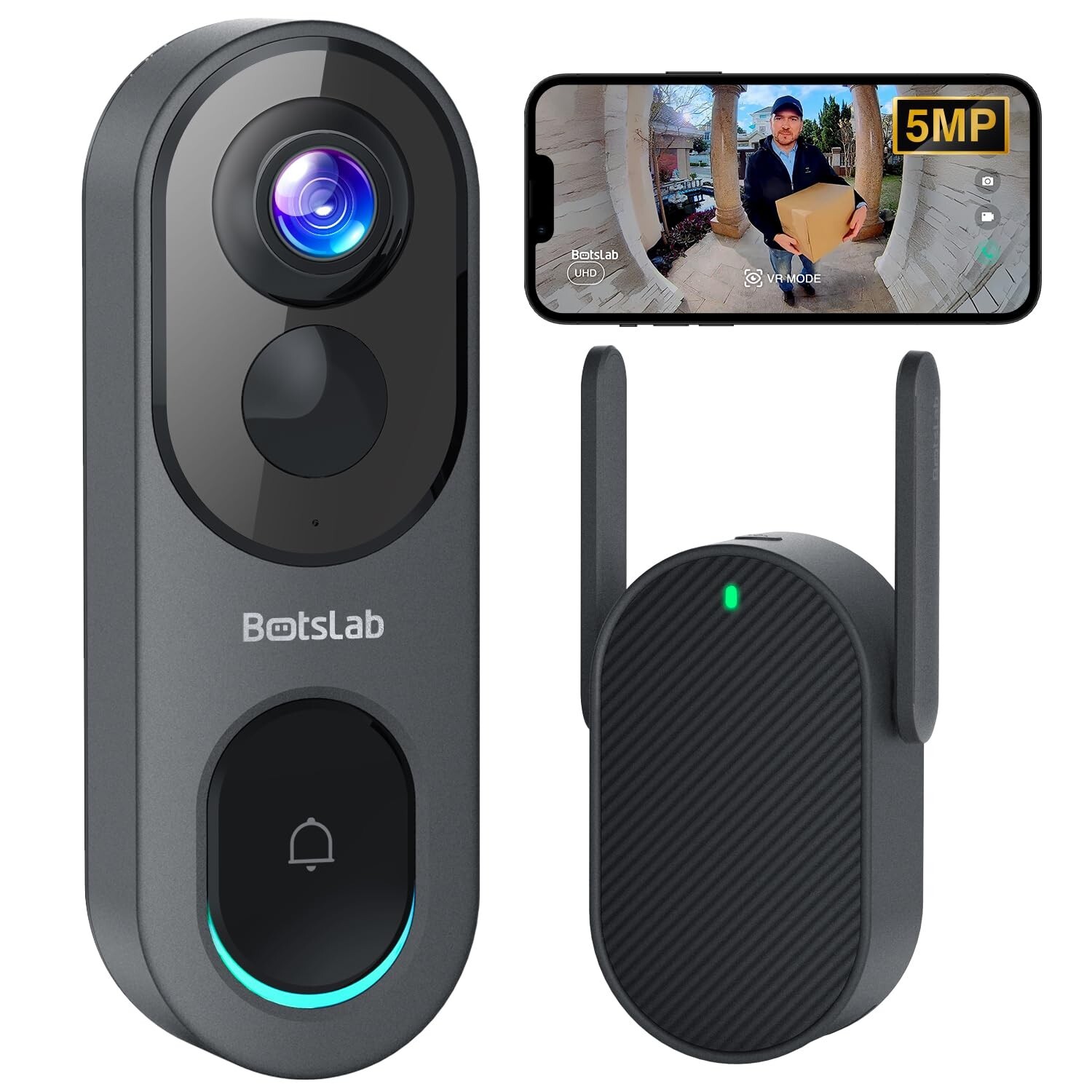 5MP Wireless Video Doorbell Camera, No Monthly Fee, 5GHz WiFi, 180° Head-to