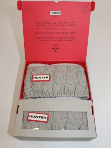HUNTER Size L Women's Socks Boot Tall Gray Cable Knit Logo ORIGINAL NEW $65