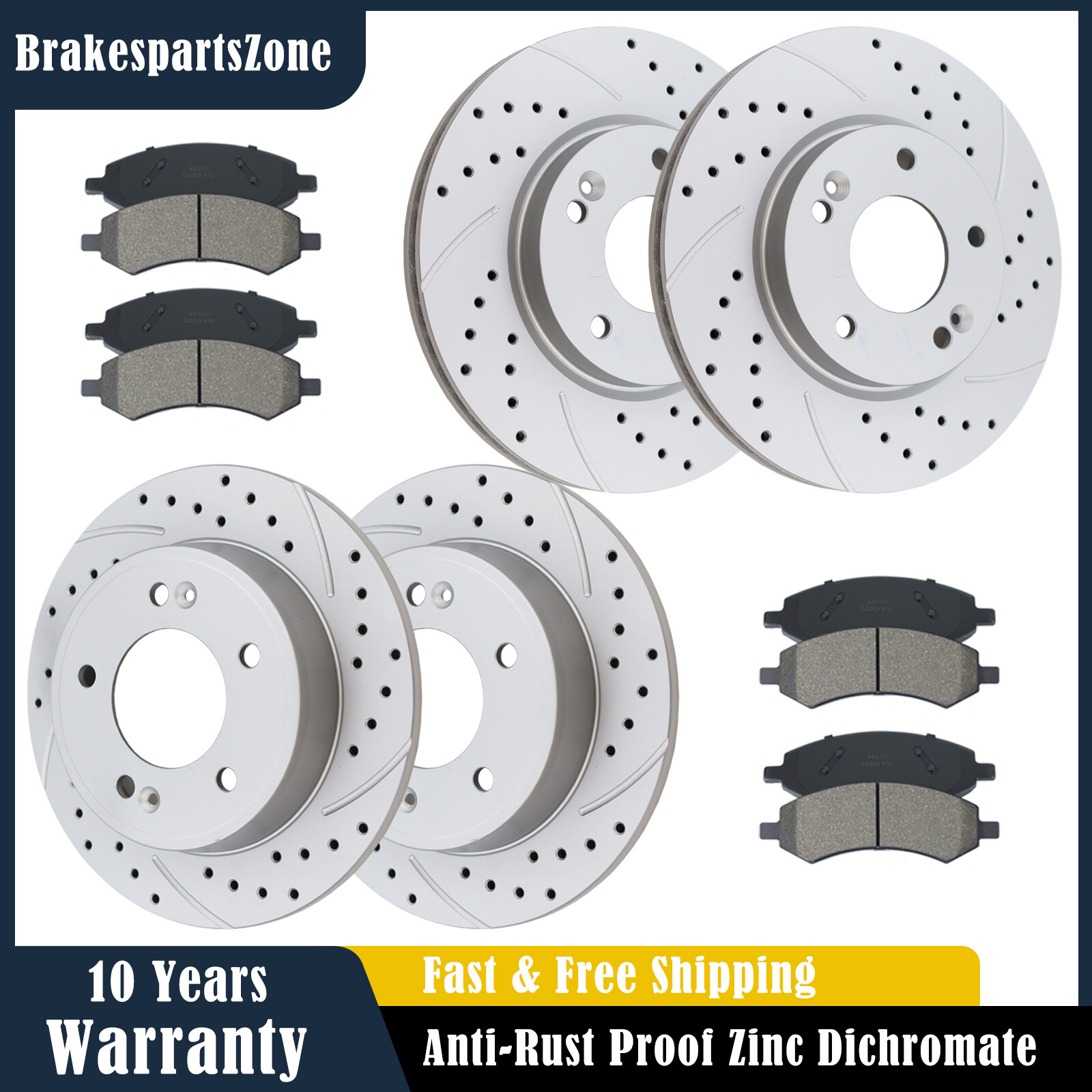 Front Rear Brake Rotors Brake Pads for Hyundai Elantra Veloster Slotted