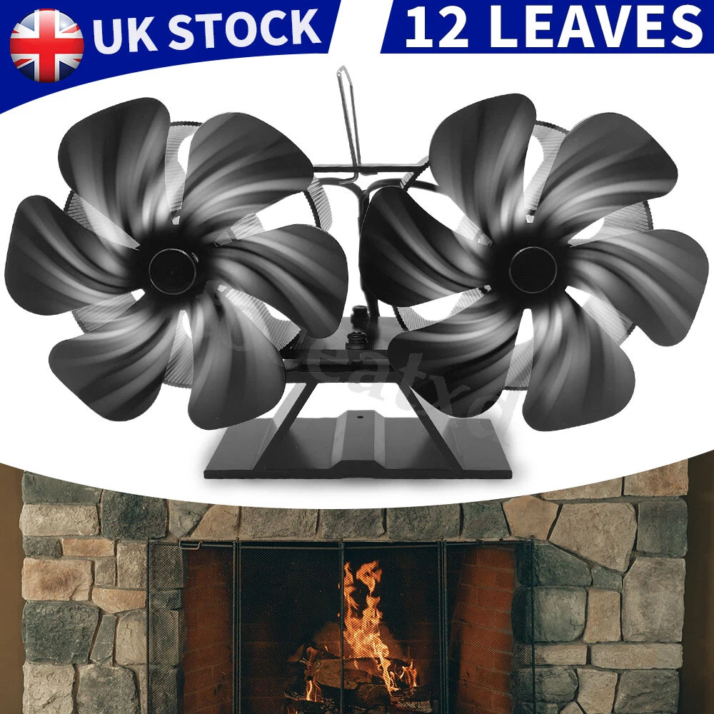 12 Blade Dual Head Heat Powered Wood Stove Fan Mini Fireplace Furnace Air  Blower | eBay