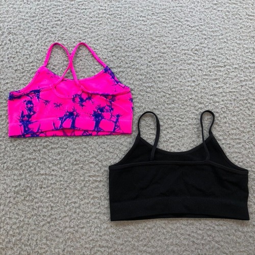 Malibu Sugar KK Kurve Crop Top Active Bra Girls One Size 4-6 Pink Tie Dye Black - Picture 2 of 9