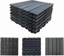 12” outdoor living Patio Deck Tiles, Plastic Outdoor Flooring Interlocking 6 Pcs