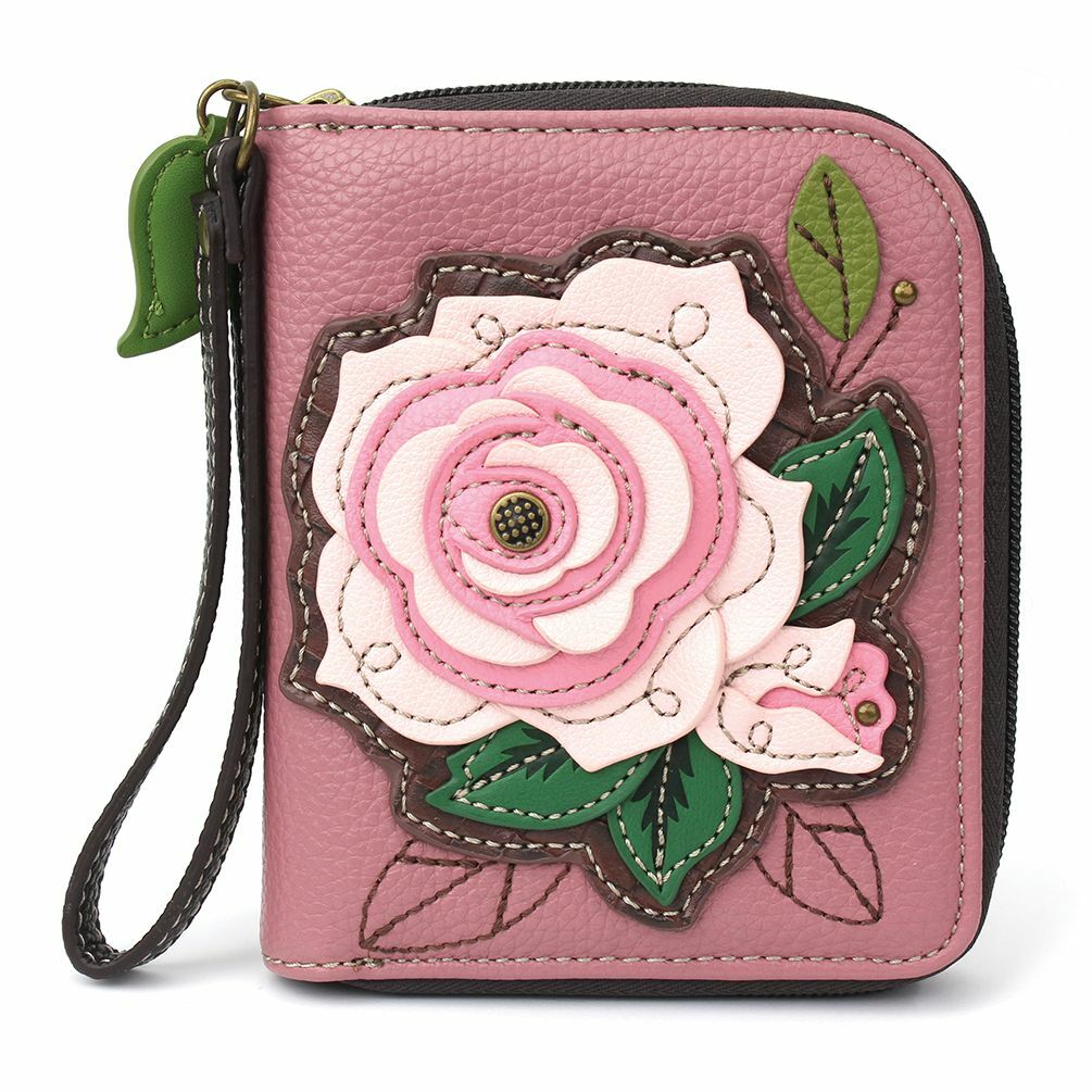New Chala Pink Rose Flower Zippered Wallet Organizer