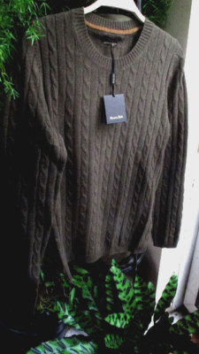 Massimo Dutti Kaschmir JUMPER 100 % dunkelgrüner Kabelpullover UK14 US10 eu40 brandneu mit Etikett