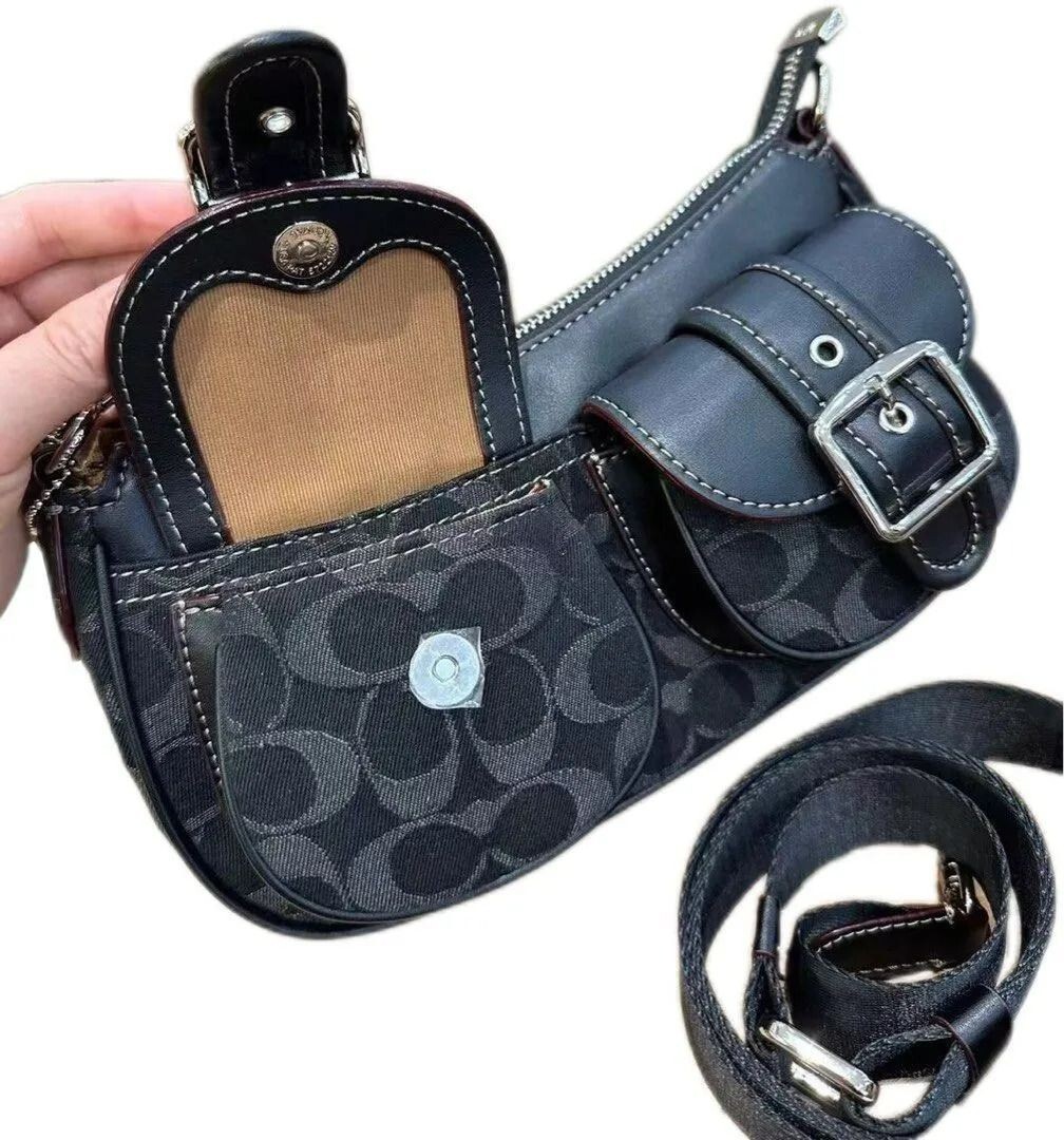 COACH CQ184 Ashton Baguette Signature Denim Handbag Shoulder