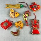 Vintage India Folk Art Ornaments x 8 Handmade Cloth Sequins Beads Trim Stuffed