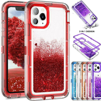 For iPhone 16 Pro Max 15 14 Shockproof Liquid Glitter Defender Case Bling Cover