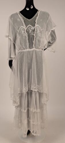 BEAUTIFUL EDWARDIAN BRIDAL NET DRESS W LACE + EMBROIDERY