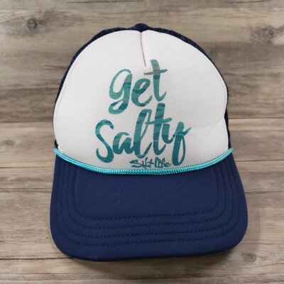 Salt Life Fishing Hat Cap Snapback Get Salty White Blue Mesh Back Trucker Adj