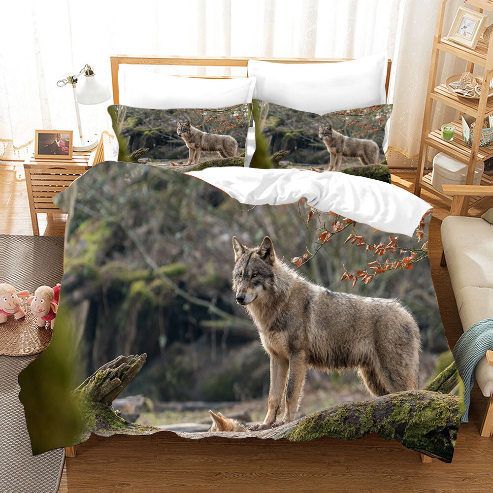 Wolf Autumn Wildlife Duvet Quilt Cover Queen King Bedding Set Pillowcase