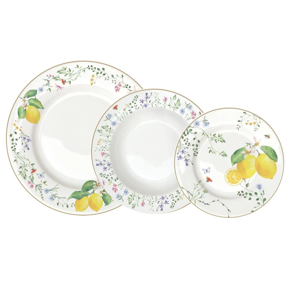 18tlg. Tellerset FLEURS ET CITRONS Zitronen weiß gelb aus Porzellan Easy Life