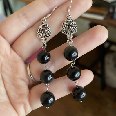 Untreated Silver Obsidian Earrings.