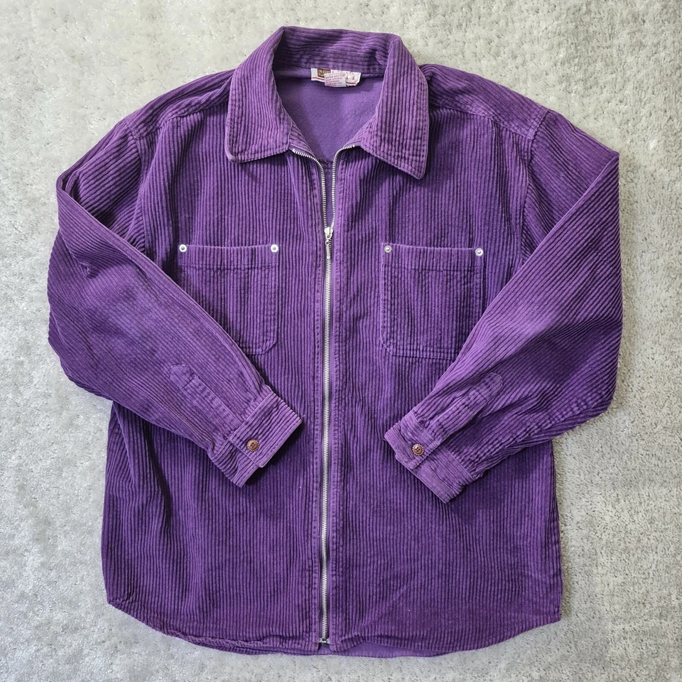Винтажный выцветший славы вельветовая куртка женщин большой фиолетовый полный молнии Boxy 90-х карман Y2K - Изображение 2 из 4