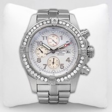 Breitling Super Avenger A13370 Auto 48mm Custom Dia Bezel White Dial Chrono w.P 2