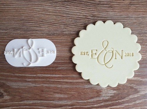 Custom Wedding Cookie Stamp or Fondant Embosser with Your Initials Icing - Picture 2 of 2