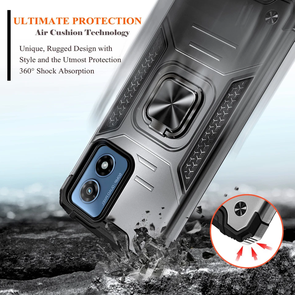 For Motorola Moto g PLAY (2024), Shockproof Ring Stand Case with Tempered Glass - Image 3 of 4