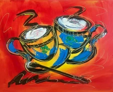 COFFEE       IMPRESSIONIST LARGE ORIGINAL PAINTING BY KAZAV PALETTE KNIFE NU9-9H