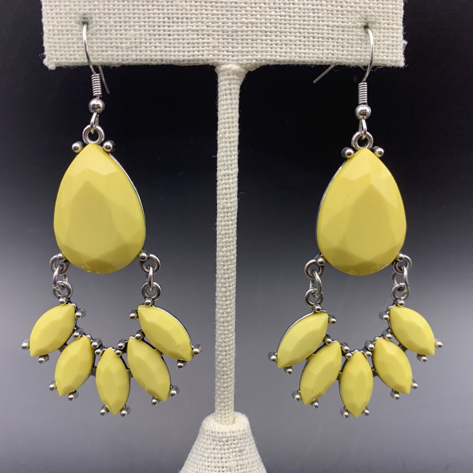 Yellow Statement Earrings Drop Dangle Plastic Hoo… - image 3